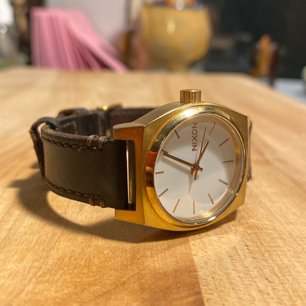 Nixon Wristwatch Gold / Bronze & Brown Leather Band